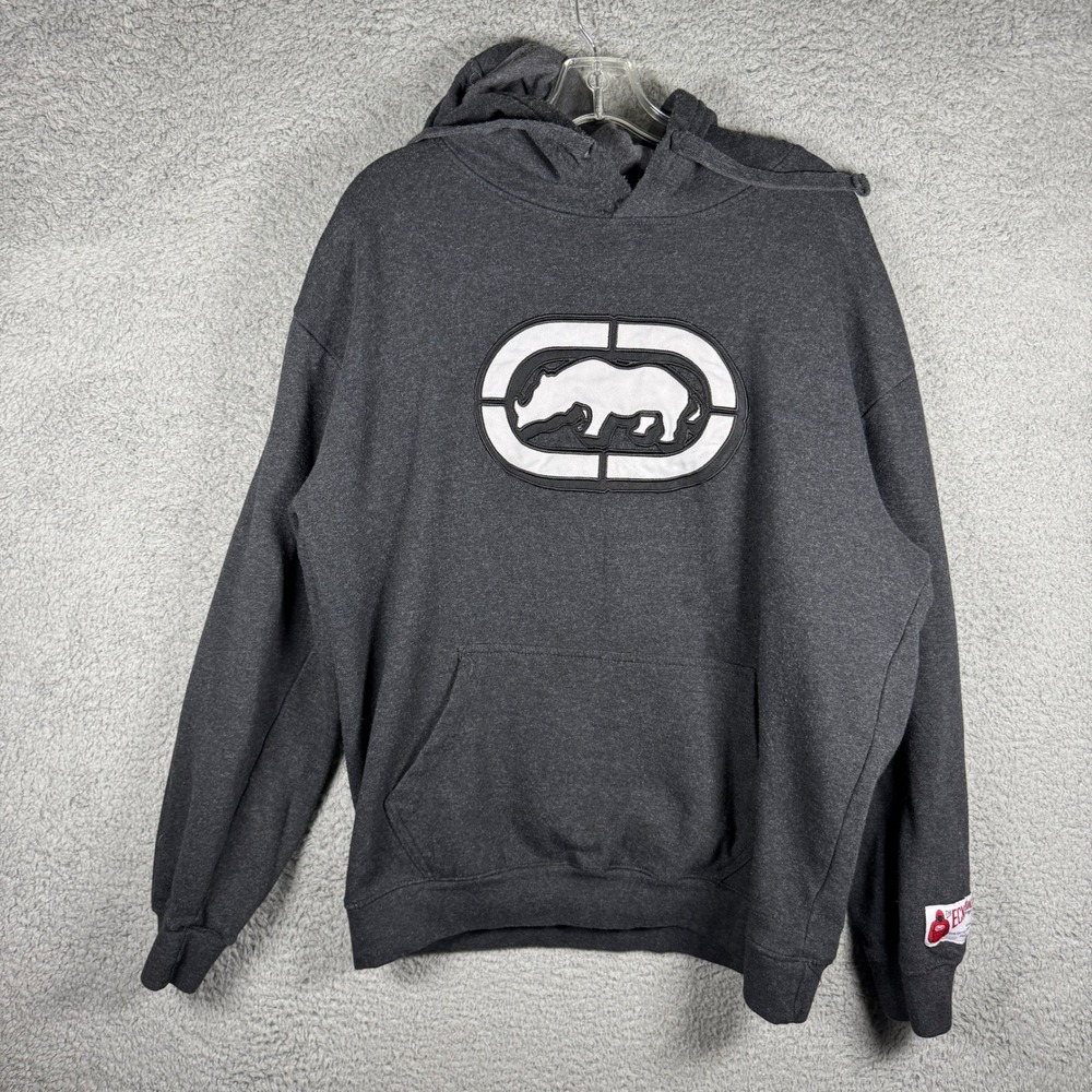 Y2K‎ Ecko Unltd Men Rhino Logo Pullover Hoodie Grey XL Streetwear Sweatshirt